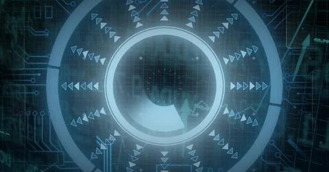 Displaying central circular HUD dial pulsing in virtual dash, showing segmented Ilustración de archivo