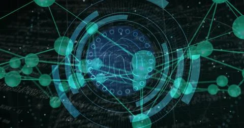 Displaying central circular HUD element spinning in cyberspace, with rings, 스톡 일러스트
