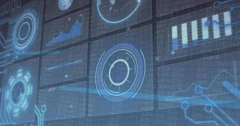 Displaying central circular HUD element at control center display, showing ch Stock Illustration