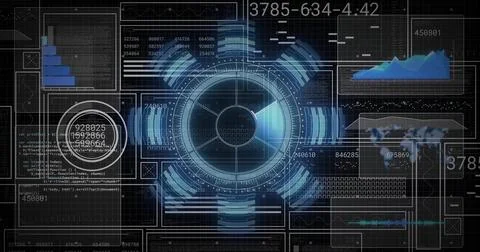 Displaying central circular HUD emitting radial segments in dashboard, with code イラスト素材