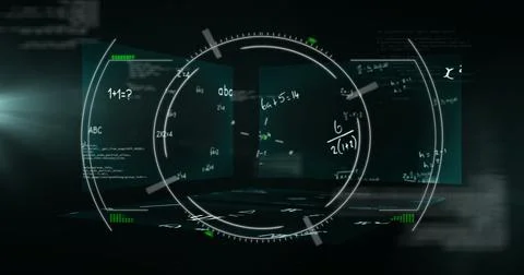 Displaying central circular HUD projecting transparent panels in virtual space, 写真素材