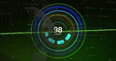 Displaying central circular HUD pulsing on future dashboard, showing 98 PERCE 스톡 일러스트