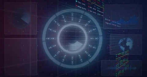 Displaying central circular HUD rotating on digital dashboard, showing Stock Photos