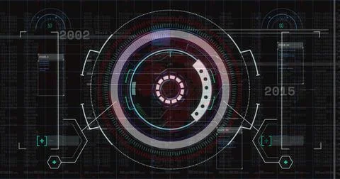 Displaying central circular interface rotating over grid, with concentric rings Illustrazione stock