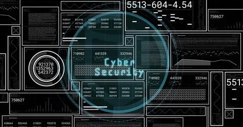 Displaying central circular overlay highlighting Cyber text on computer 写真素材