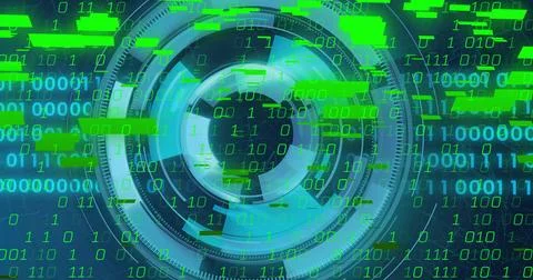 Displaying central circular scanning interface on network dashboard, with green 스톡 일러스트