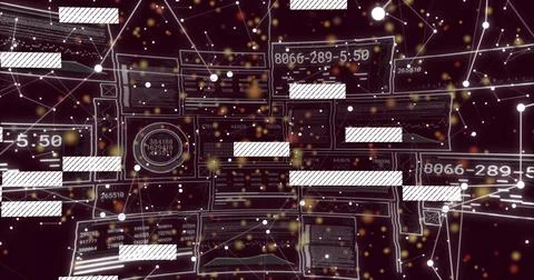 Displaying central cluster of floating UI panels in virtual 3D visualization, Illustrazione stock