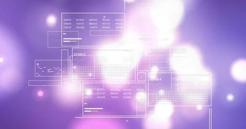 Displaying central cluster of translucent UI panels, wireframe keyboard outlines 스톡 일러스트