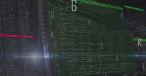 Displaying central code panel in server room, showing HUDs digits 634, green 스톡 사진