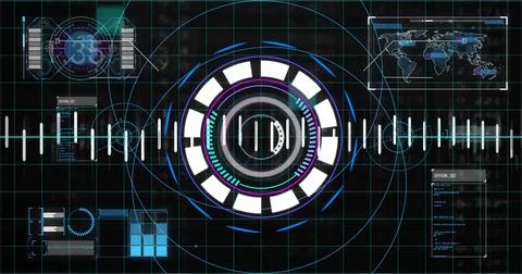 Displaying central concentric HUD rotating on control dashboard, showing Stockillustratie