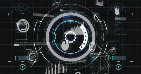 Displaying central concentric reticle with gear-like hub and segmented arcs on Stock Illustration
