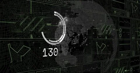 Displaying central console showing white progress ring numeric 130 over dotted Stock Illustration