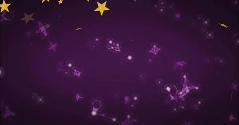 Displaying central constellation-like purple particle network on flat 2D canvas, Stockillustratie