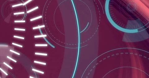 Displaying central cyan vertical arc and circular HUD rings on magenta screen, Illustrazione stock