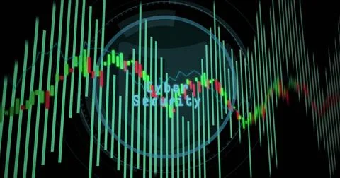 Displaying central Cyber Security interface on screen, featuring candlestick, Stock Photos