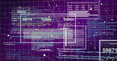 Displaying central dashboard panel and pixel matrix on cyber grid, showing UI Stock-Illustration