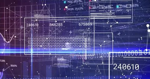 Displaying central data overlay on analytics dashboard, showing numeric readouts Stock Illustration