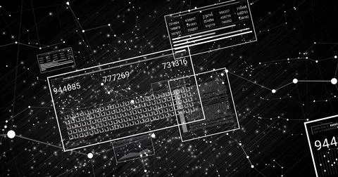 Displaying central data panel floating in digital space, showing keyboard grid, Illustrazione stock