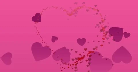 Displaying central decorative heart cluster flowing on pink gradient canvas, Illustrazione stock