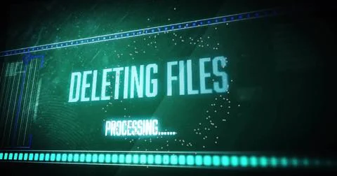 Displaying central DELETING FILES text pulsing on system console showing Stock Illustration
