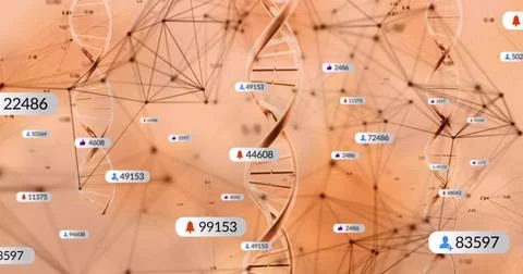 Displaying central DNA helix rotating in virtual biotech visualization, with Stock Illustration