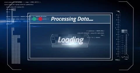 Displaying central framed UI window on space HUD, showing Processing Data header Stock Photos