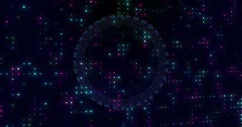 Displaying central gauge with numeric scale on future interface, with neon data Stock Illustration