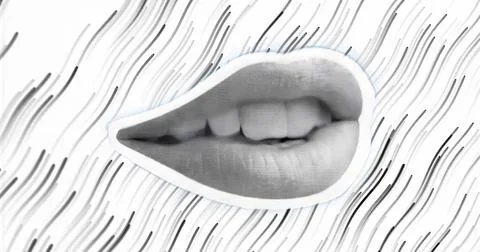 Displaying central grayscale lips contrasting against abstract background fil Stock Photos