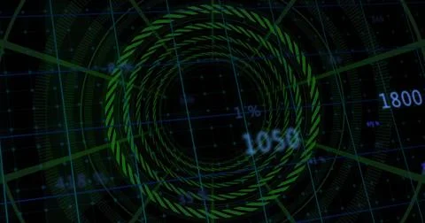 Displaying central green concentric interface on control screen with blue grid 스톡 일러스트