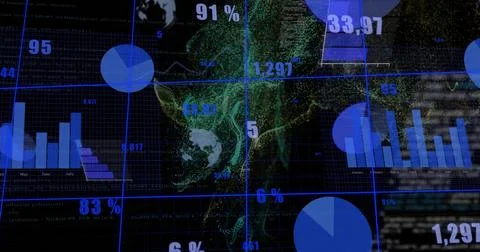 Displaying central green point cloud occupying center in dashboard, with pie Stock Photos