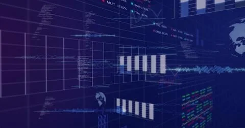 Displaying central grid panel showing white bar cluster and waveform in 3D Foto stock