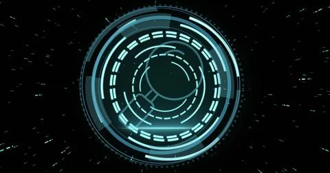 Displaying central holographic circular interface pulsing in virtual space, with Stock Illustration