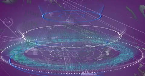 Displaying central holographic interface floating in virtual environment, Stock Photos