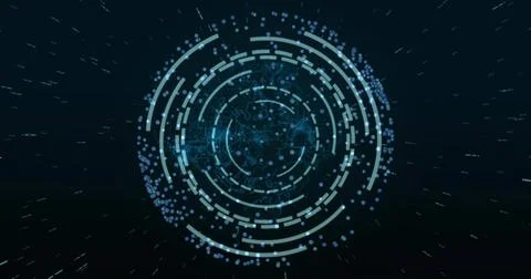 Displaying central holographic rings within virtual UI with segments data nodes Stock Illustration