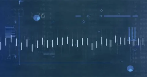 Displaying central horizontal waveform on blue HUD, showing baseline, white 写真素材