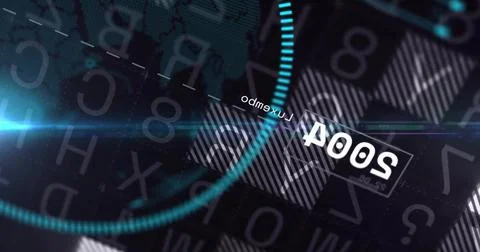 Displaying central HUD cluster pulsing in dark digital mockup, with teal ring, Stock Illustration