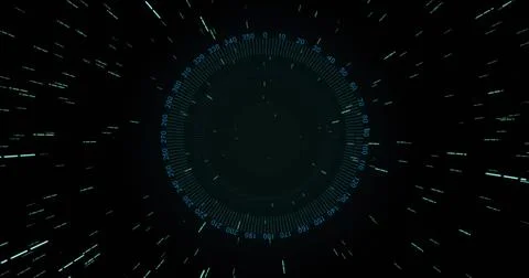 Displaying central HUD with concentric rings and degree ticks in virtual spac Illustrazione stock