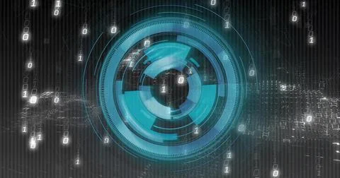 Displaying central HUD with concentric rings and radial ticks in digital UI, Stock Illustration