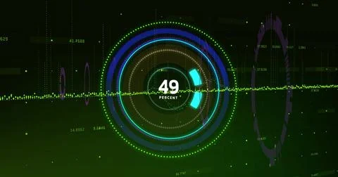 Displaying central HUD on dark green dashboard, with concentric ring and 49 Stock Illustration