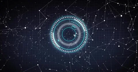 Displaying central HUD element with concentric circles over dark grid, Stock Illustration