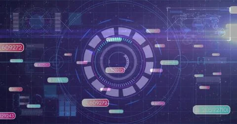 Displaying central HUD element over holographic grid, with floating numeric イラスト素材