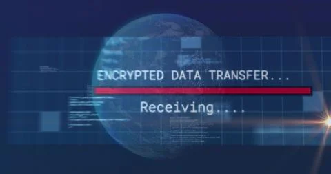 Displaying central HUD elements pulsing on virtual dashboard, with globe and red Stock Illustration