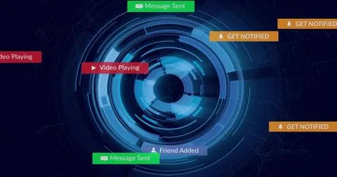 Displaying central HUD glowing on digital interface, showing Message Sent and Stock-Illustration