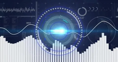 Displaying central HUD pulsing with concentric rings on dashboard, showing sine イラスト素材