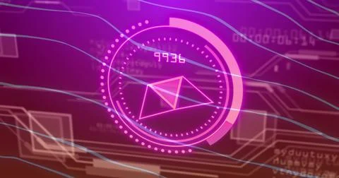 Displaying central HUD pulsing in UI, showing dotted ring, arc, envelope glyph, イラスト素材