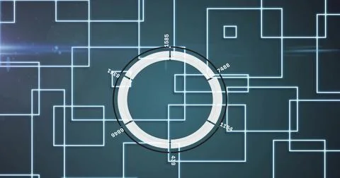 Displaying central HUD ring on glowing grid showing ticks numeric labels lens Stockillustratie