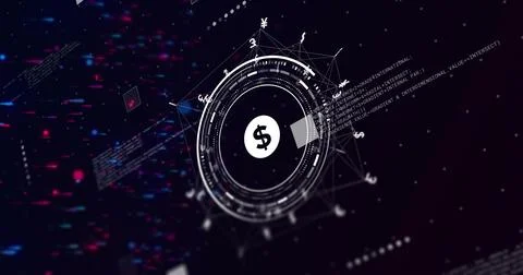 Displaying central HUD with white dollar symbol in virtual space, showing 스톡 일러스트