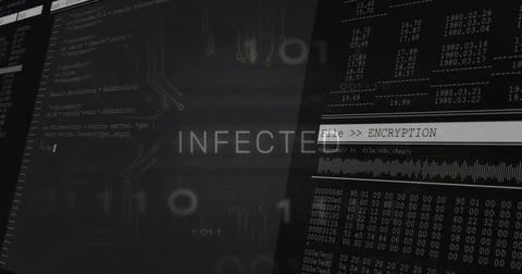 Displaying central INFECTED label and adjacent encryption panel on computer Stock Illustration