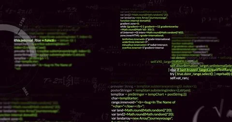 Displaying central JavaScript code block on computer monitor, with mathematical Stock Illustration