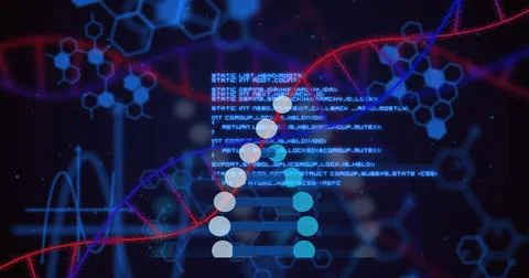 Displaying central ladder molecular graphic glowing in abstract bio 스톡 일러스트